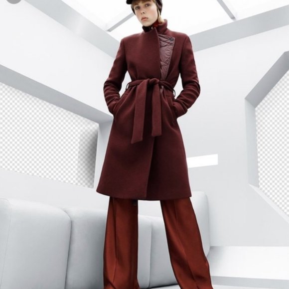 H&M Studio Collection Burgundy Wool and Quilted Puffer Coat 8 Medium - Picture 3 of 9